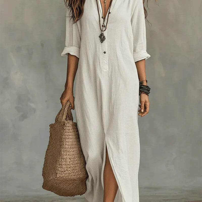 Gaia | Abito Camicia Lungo con Spacco
