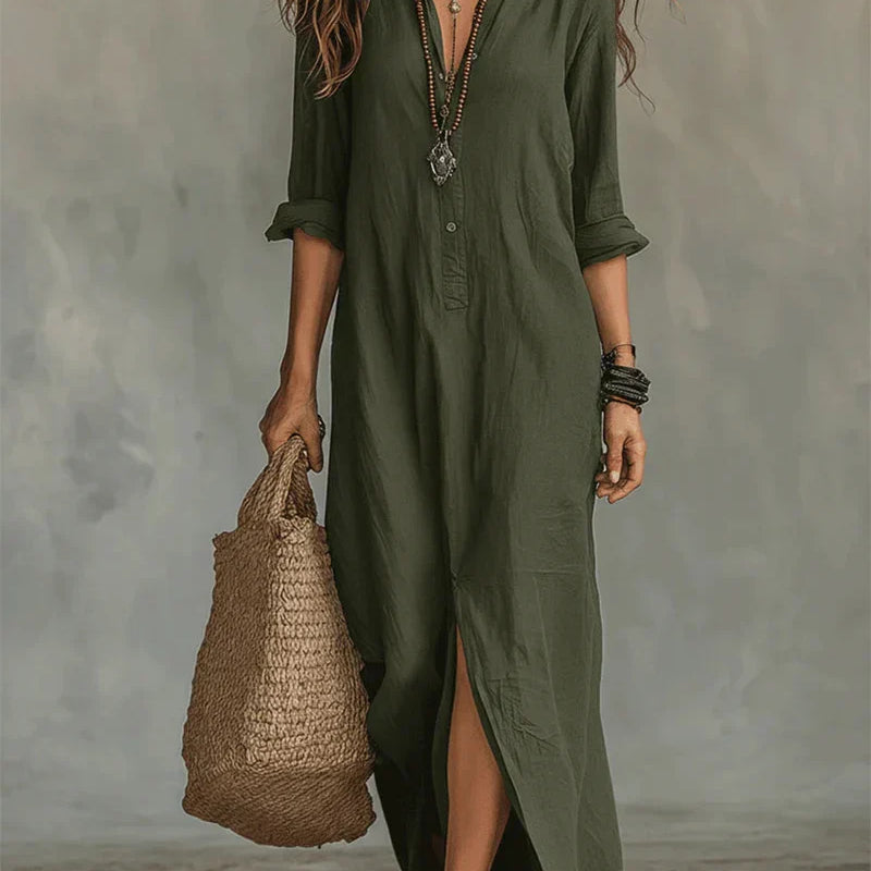 Gaia | Abito Camicia Lungo con Spacco