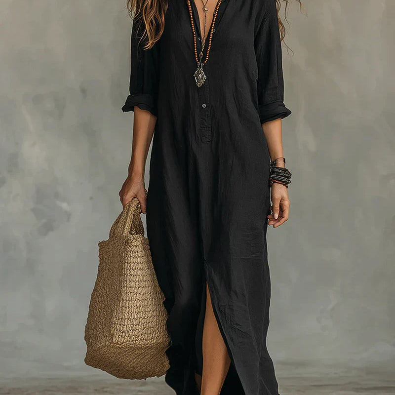 Gaia | Abito Camicia Lungo con Spacco